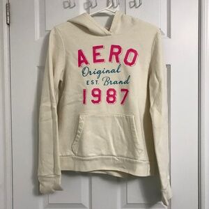 Aeropostale Cotton Blend Hoodie Sweater Front Pocket L White Pink